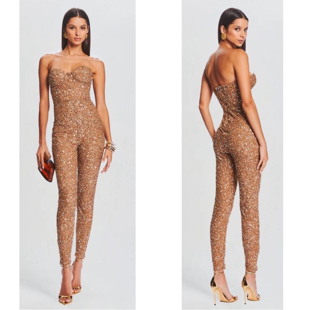 Retrofete Bronze Sequin Strapless Jumpsuit